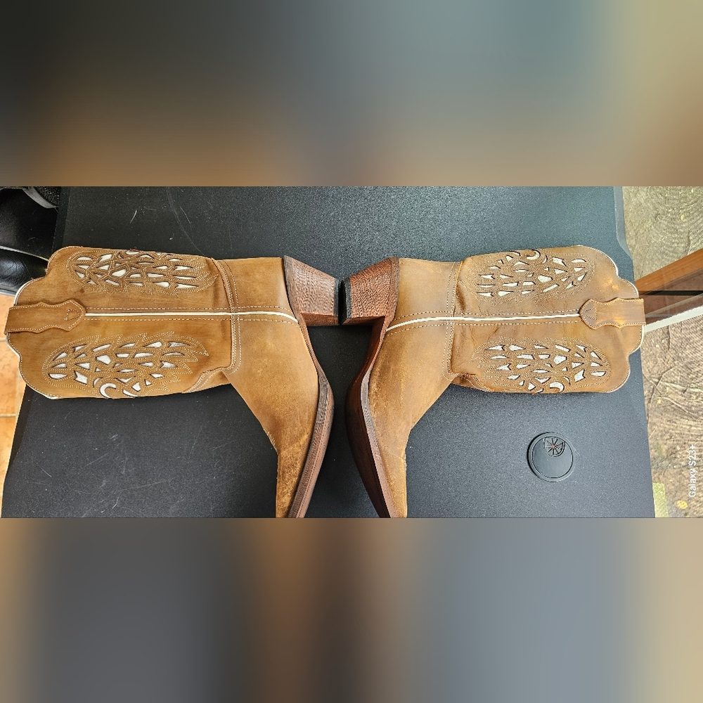 Dan Post Laredo Eagle Cut Out Western Boots Honey Tan Ladies 11 M Extended Size - Picture 4 of 11